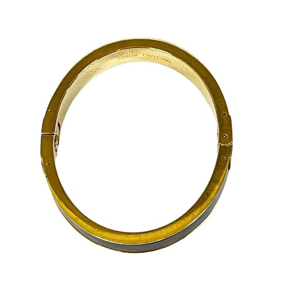 MICHAEL KORS Fulton Tortoise Gold Tone Hinge BANGLE BRACELET "MK" Designer Logo - Picture 6 of 9